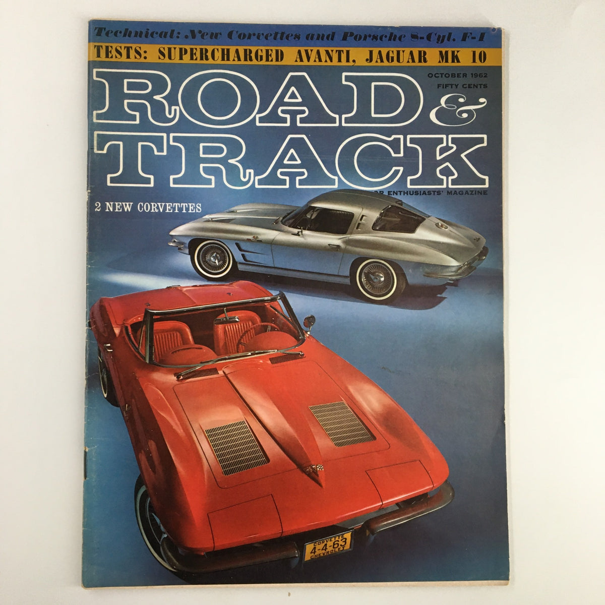 Vintage Road & Track Magazine cover from October 1962 featuring a Supercharged Avanti and Jaguar MK 10, highlighting iconic vehicles from the golden era of automotive design.