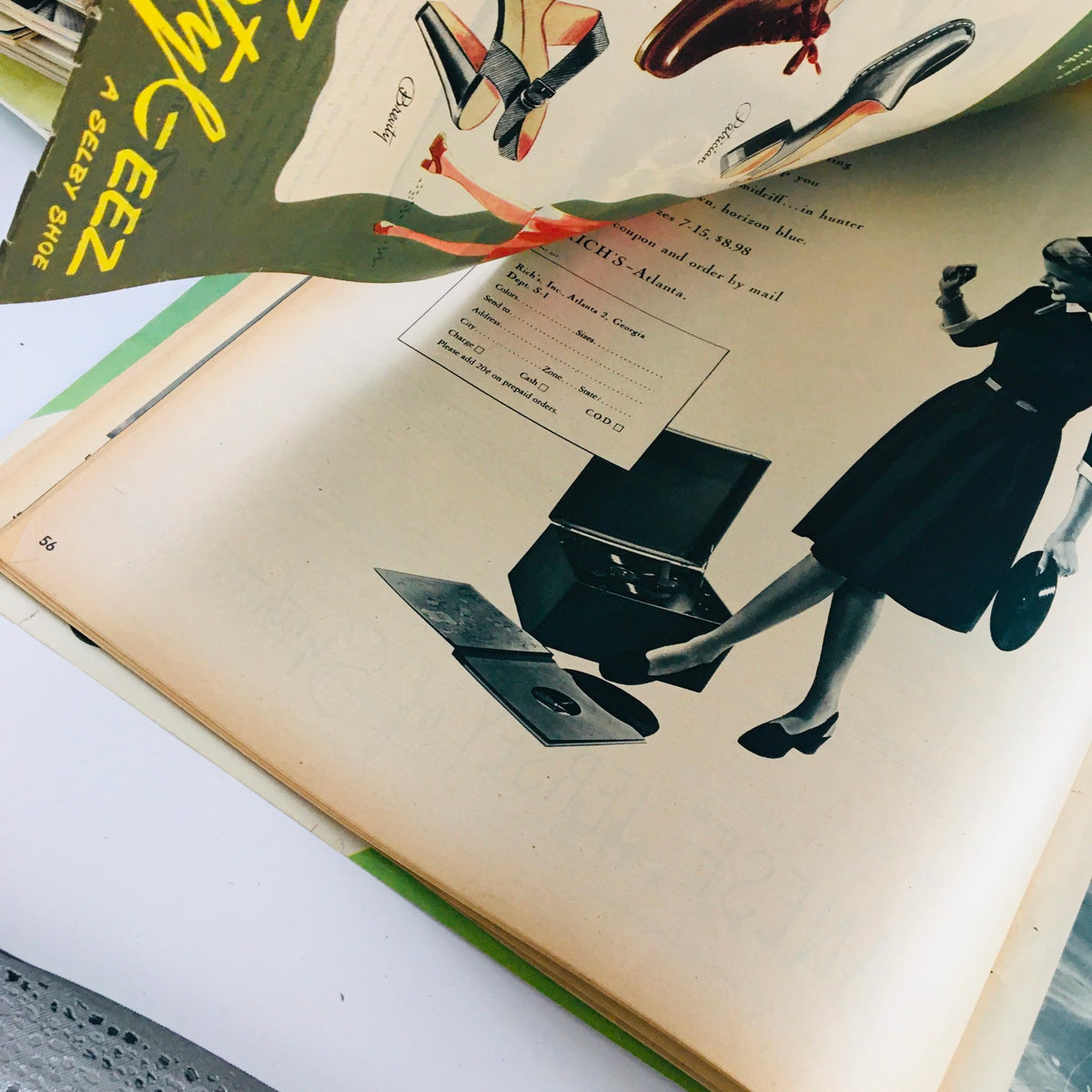 Seventeen Magazine September 1945 showcasing an advertisement highlighting fashionable shoes with a model in a classic outfit, representing the era's fashion trends.