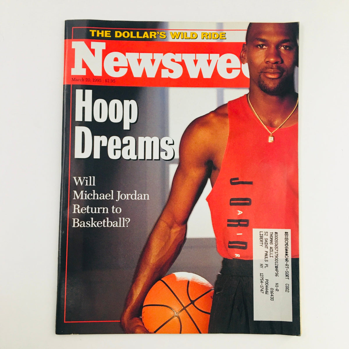 Cover of Newsweek Magazine from March 20, 1995 featuring the title 'Hoop Dreams' with a photo of Michael Jordan holding a basketball. The magazine queries, 'Will Michael Jordan Return to Basketball?' showcasing a significant moment in sports history.