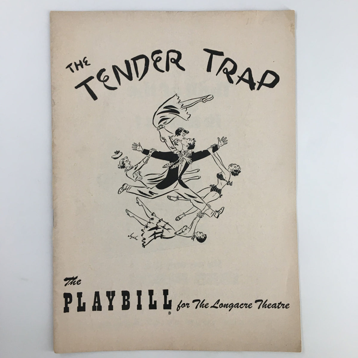 Cover of the 1954 Playbill for The Tender Trap at Longacre Theatre featuring Robert Preston, showcasing vintage design and theatrical elements.