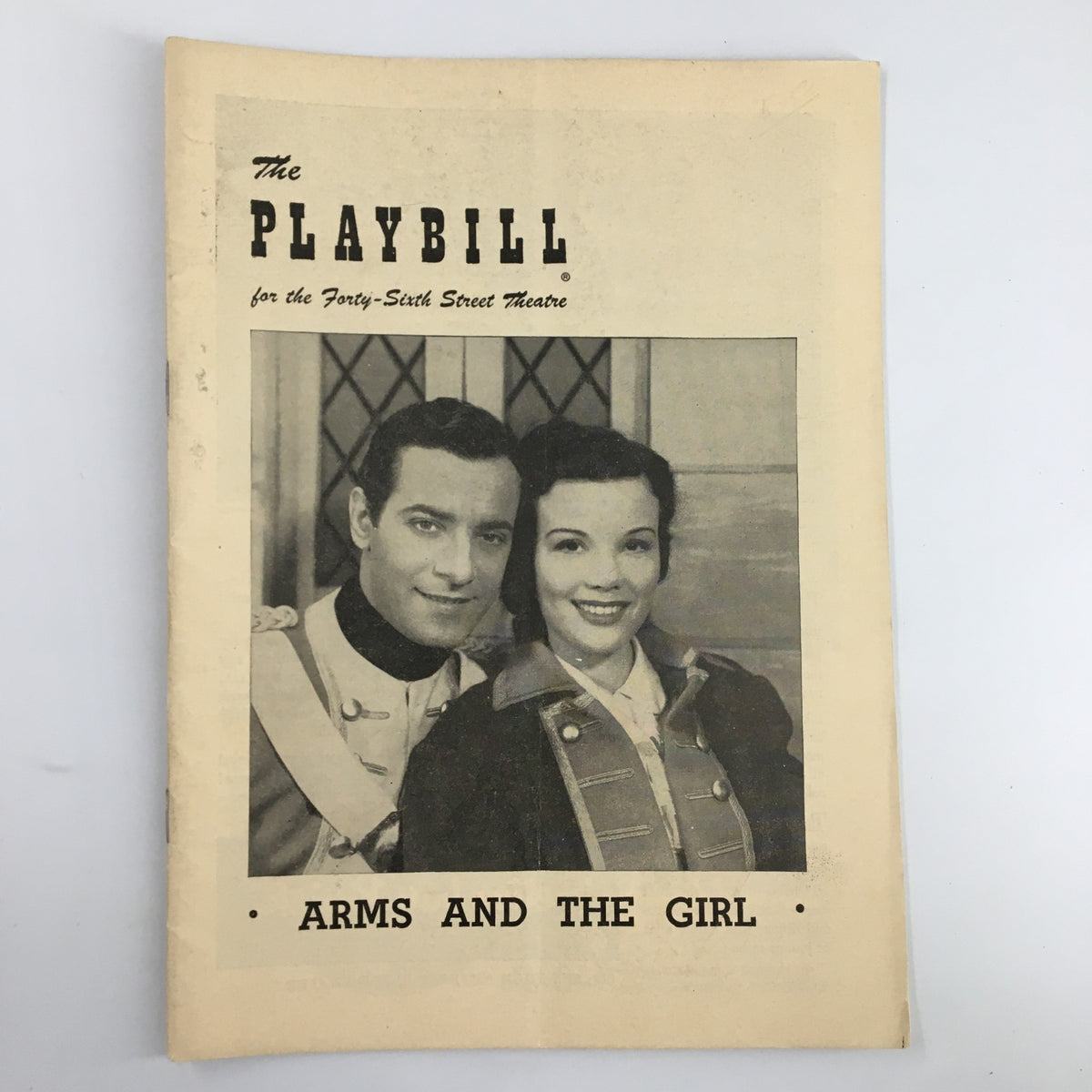 Vintage 1950 Playbill for the Forty-Sixth Theatre featuring Nanette Fabray in Arms and the Girl, showcasing the classic theatrical design.