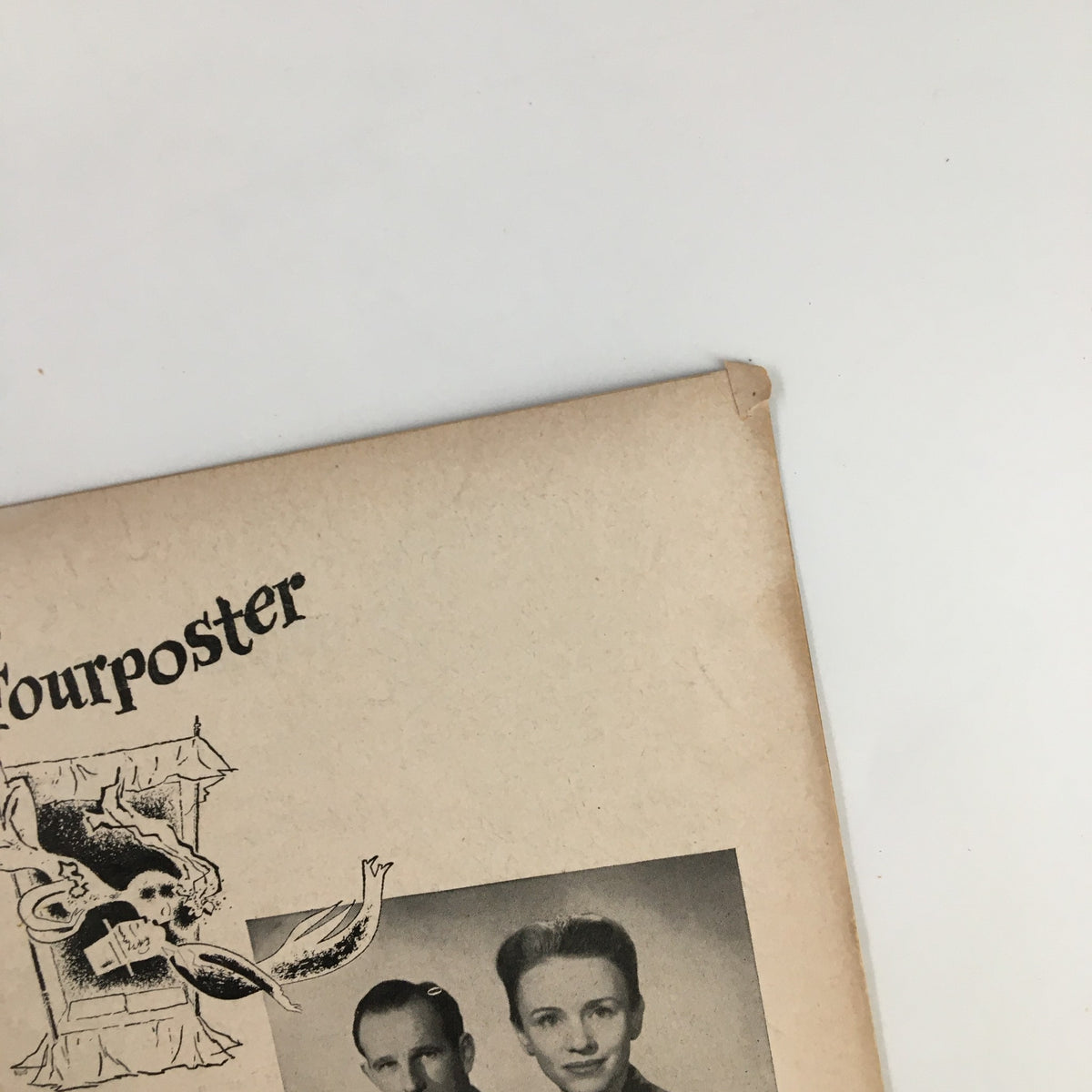 Close-up view of the cover of the 1952 Playbill from Ethel Barrymore Theatre featuring the title 'The Fourposter'.