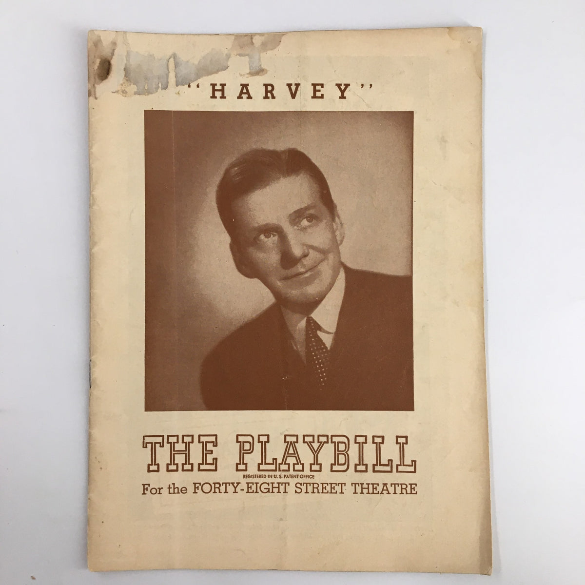 1946 Playbill for Harvey by Mary Chase at the Forty-Eighth Street Theatre featuring a portrait of Frank Fay on the cover.