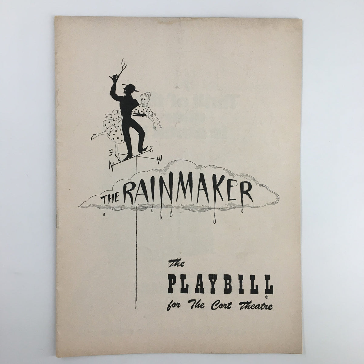 1954 Playbill for the Cort Theatre featuring The Rainmaker, with a whimsical illustration of a weather vane, perfect for theater collectors.
