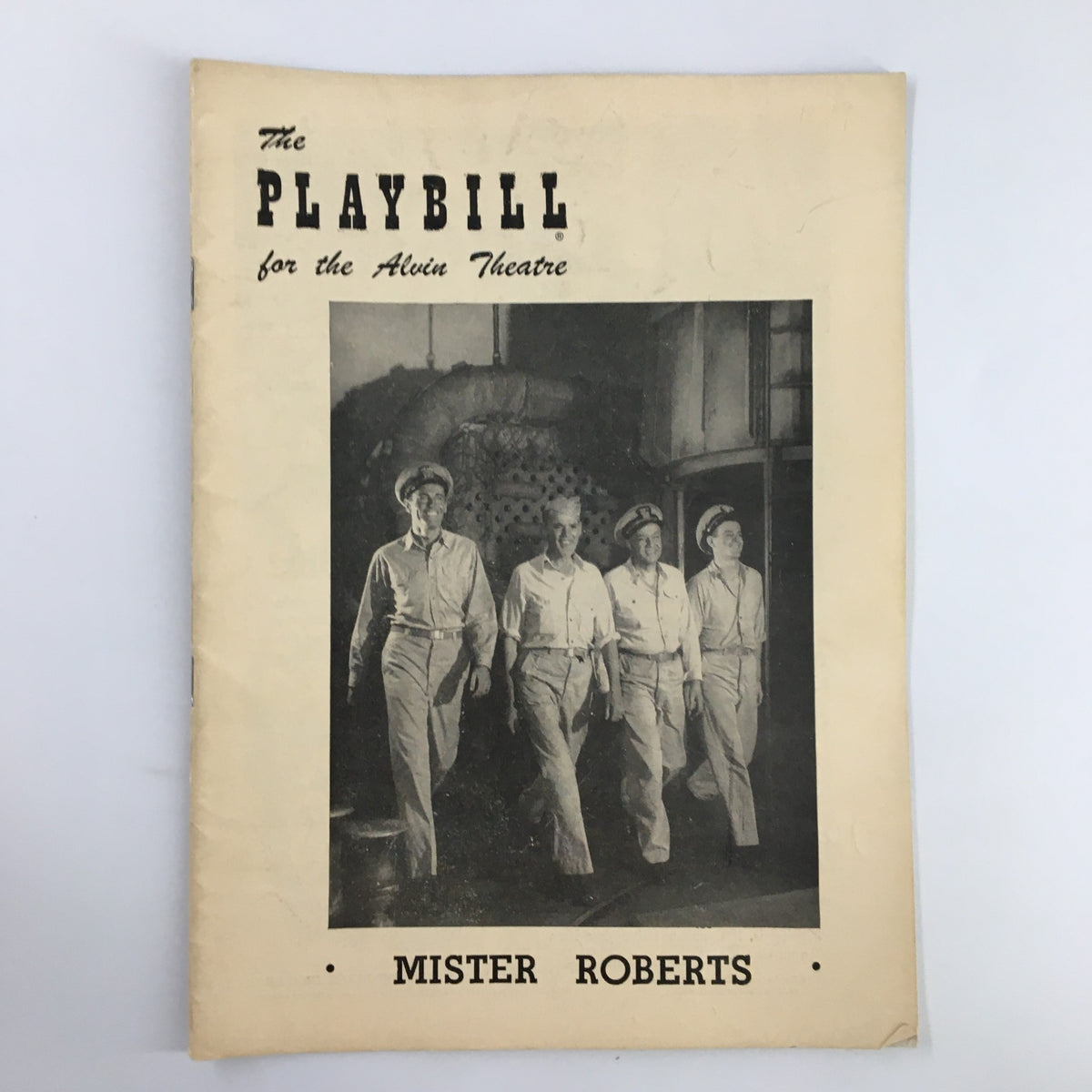 1949 Playbill for the Alvin Theatre featuring the cast of Mister Roberts, showcasing Henry Fonda and others in period attire.