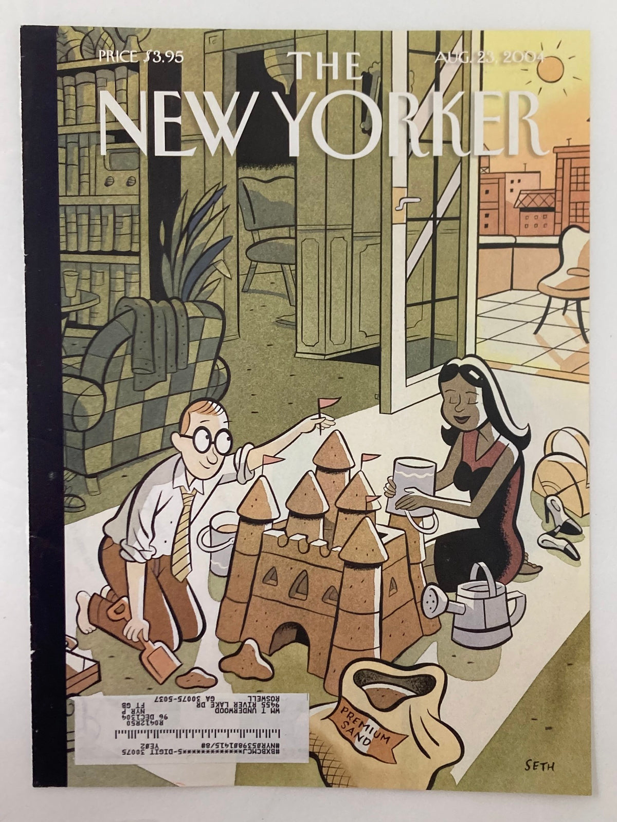 The New Yorker August 23, 2004 cover titled 'Dream Vacation' by Seth, featuring whimsical illustration of children playing with a sandcastle and enjoying a summer day, capturing a nostalgic and playful escape.