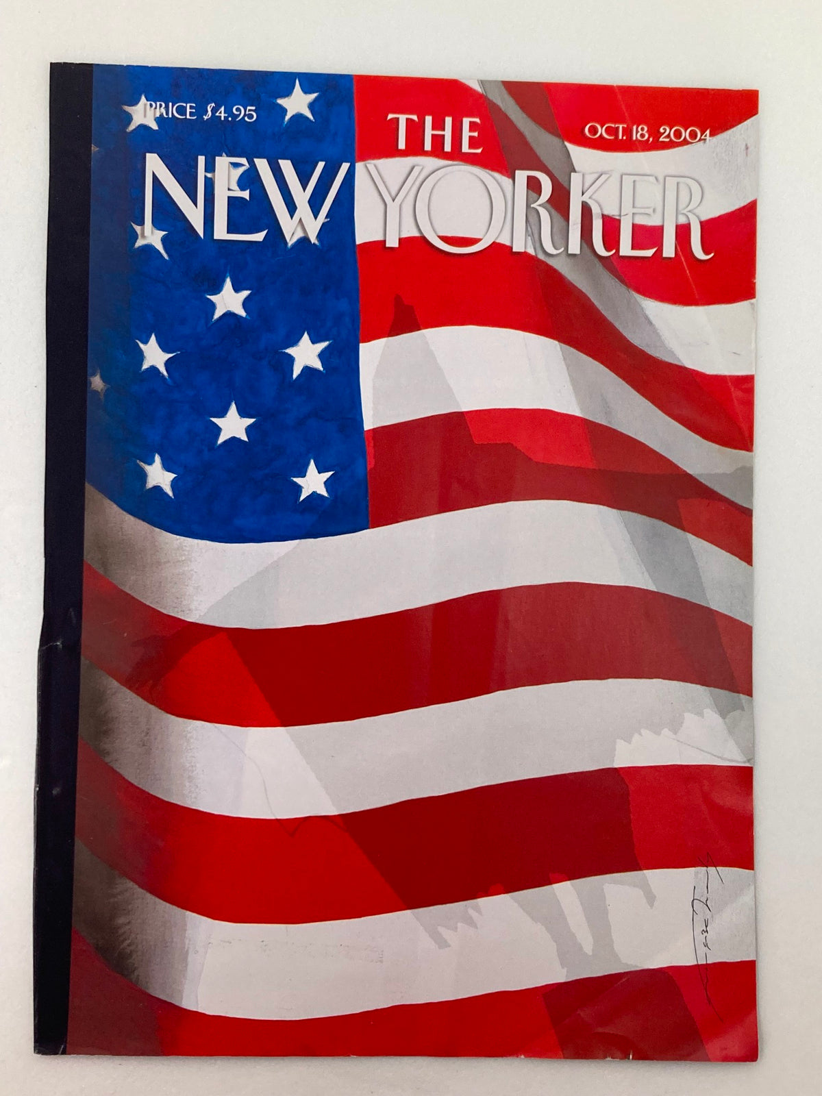Cover of The New Yorker, October 18, 2004, featuring a patriotic design with a vibrant American flag theme, encapsulating the essence of Françoise Mouly's artwork.
