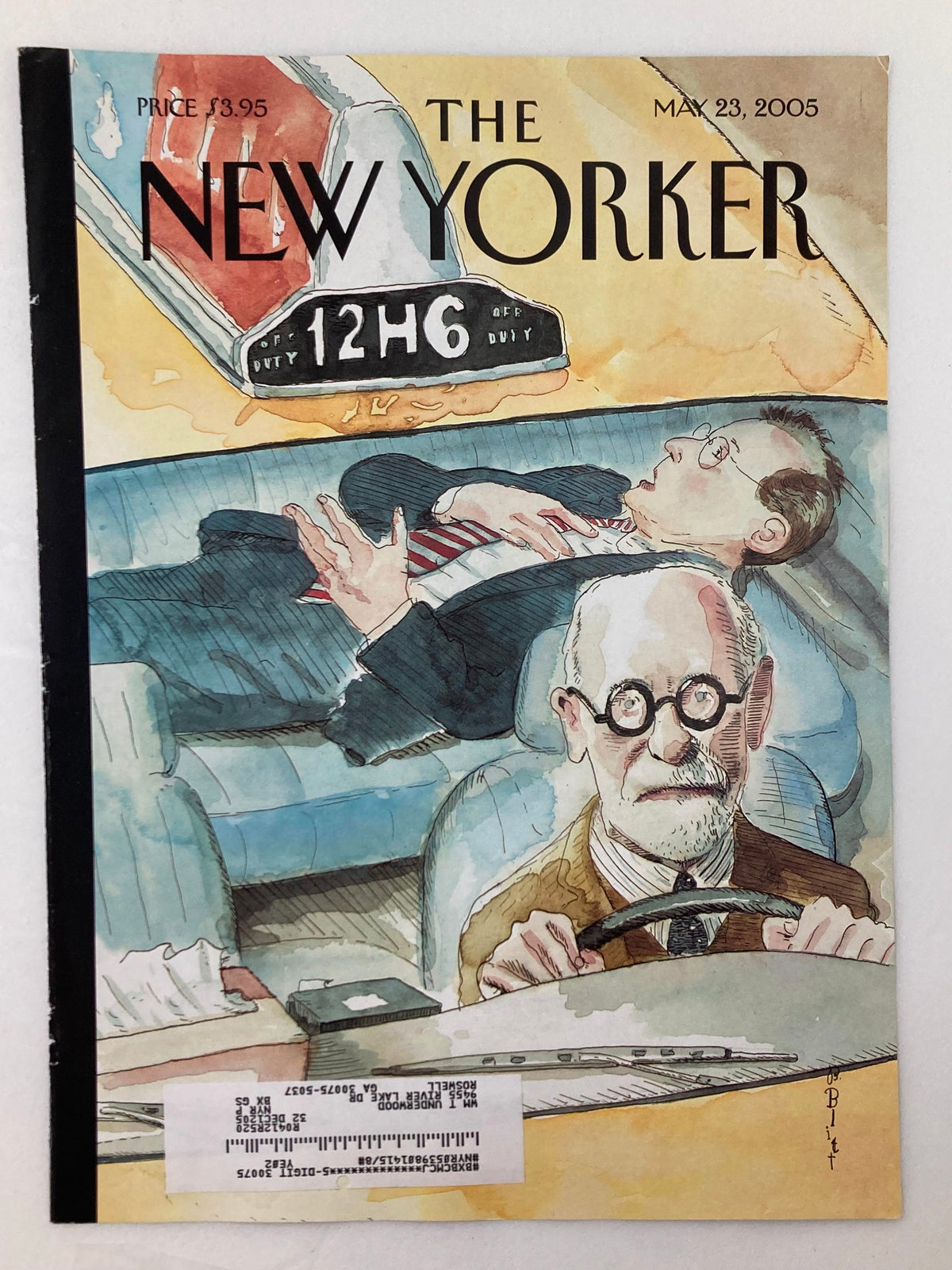 Cover of The New Yorker dated May 23, 2005, titled 'The Meter is Running,' illustrated by Barry Blitt, showcasing a humorous scene with a driver and a relaxed passenger.