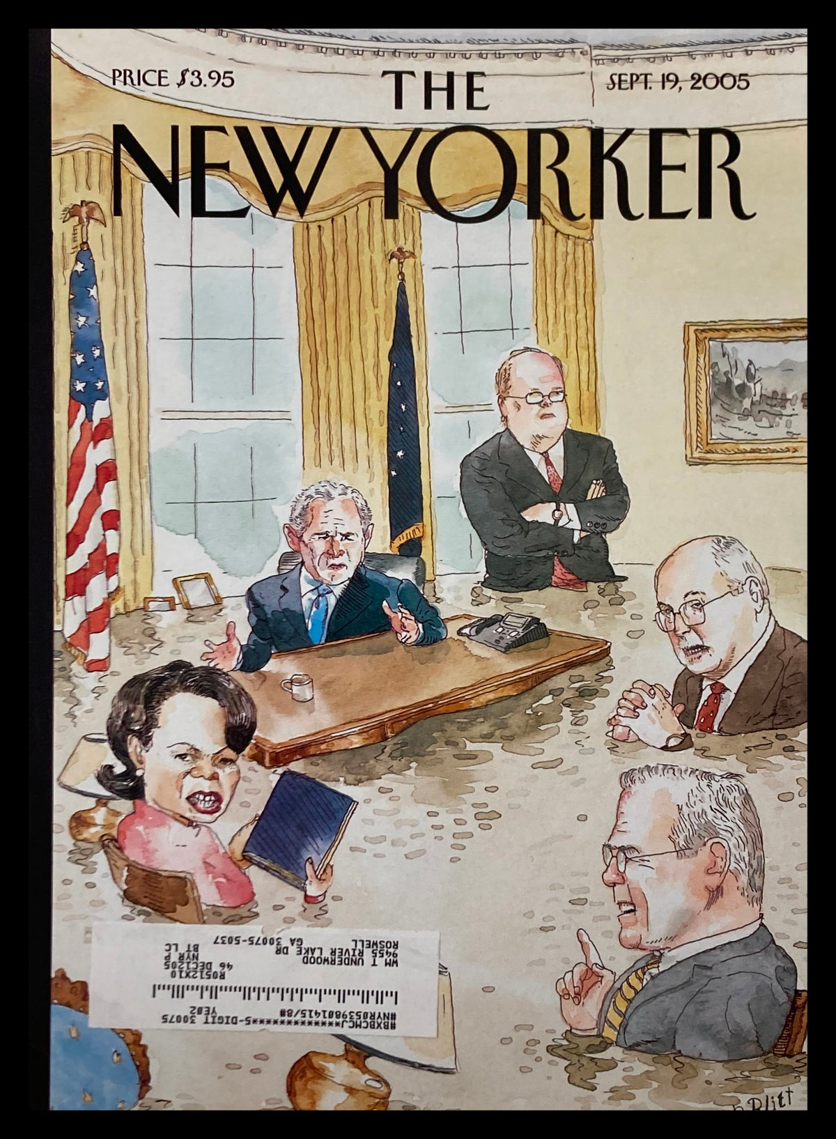 The New Yorker September 19 2005 cover featuring a satirical illustration by Barry Blitt depicting a political meeting with prominent figures in a decorated office setting.