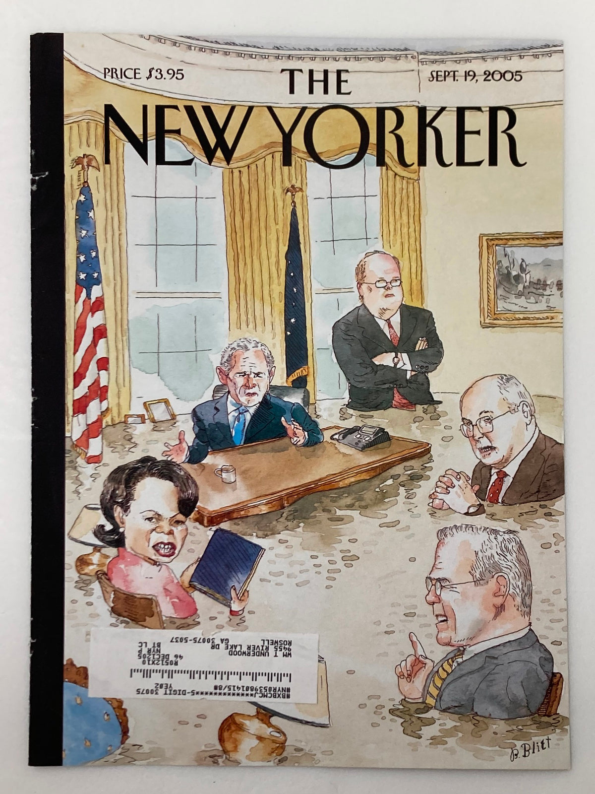 The New Yorker September 19 2005 cover showcasing a humorous artwork by Barry Blitt, illustrating a political scene with key characters surrounded by detailed background elements.