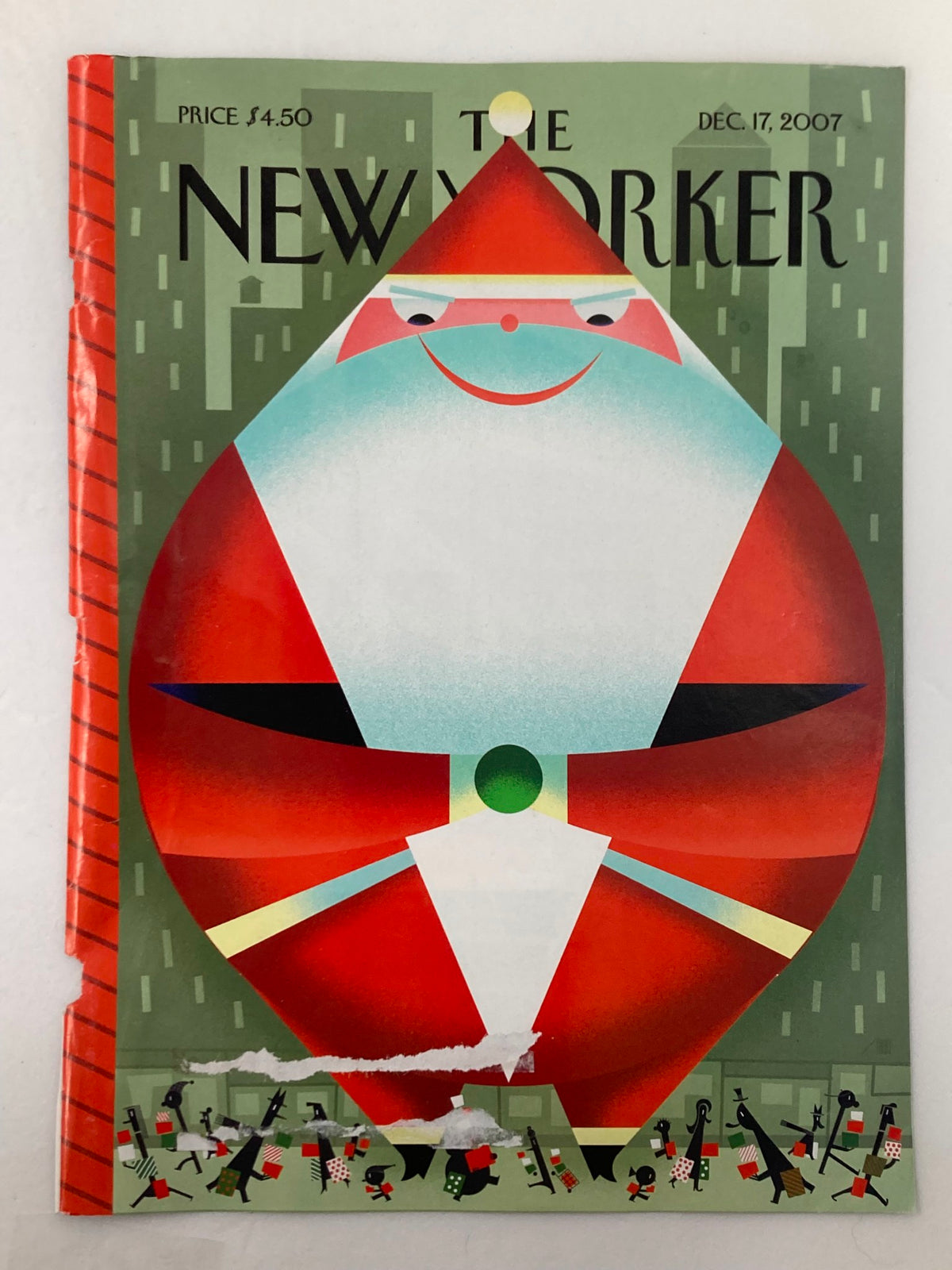 Front cover of The New Yorker December 17, 2007, titled 'Merry Christmas' by Bob Staake, showcasing a cheerful Santa against a holiday-themed background.