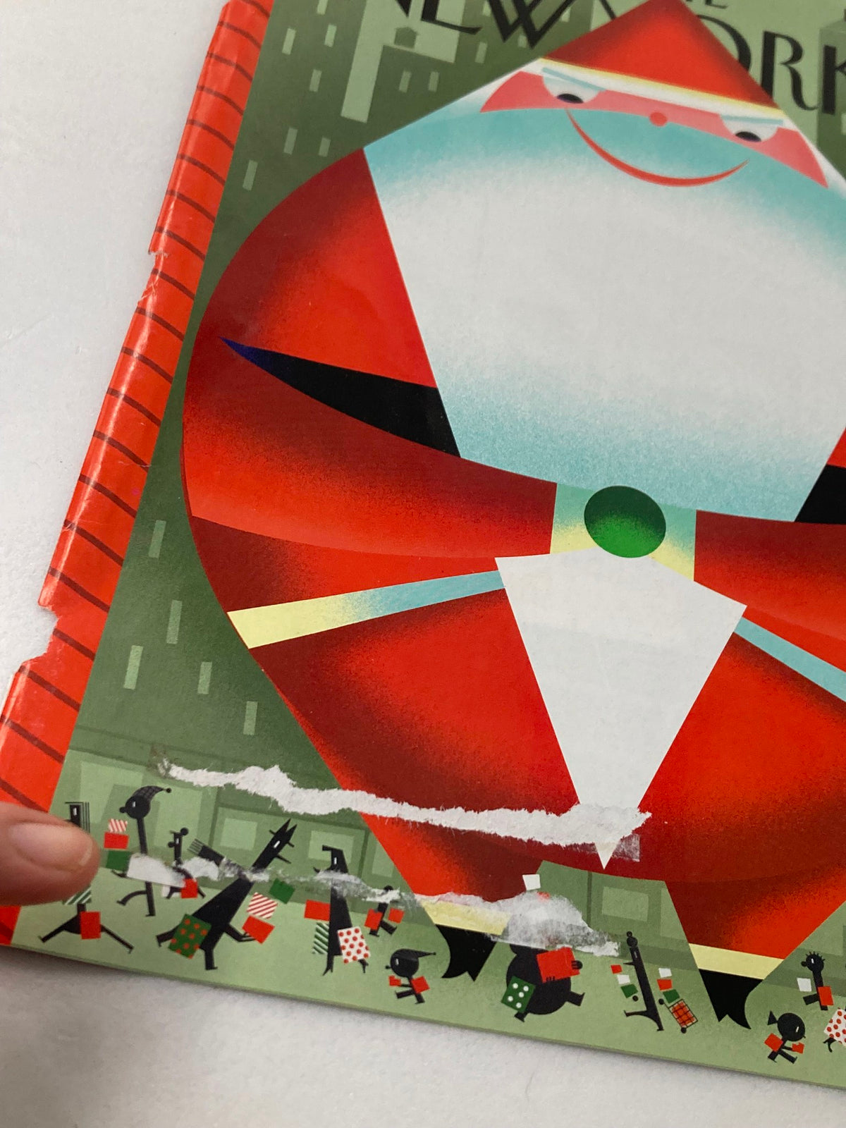 The New Yorker cover from December 17, 2007, titled 'Merry Christmas' by Bob Staake, highlighting a close-up of Santa with visible wear along the edge.