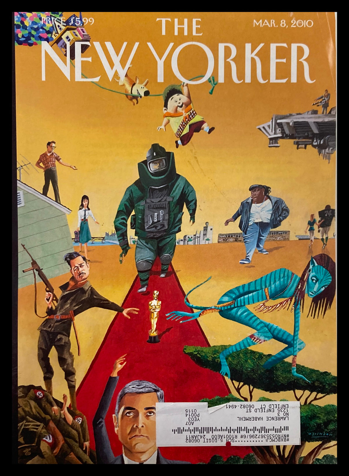The New Yorker cover from March 8, 2010 titled 'Ten Nominees' by Mark Ulriksen, featuring a colorful illustration with various characters and scenes, capturing a comedic and satirical representation of contemporary life.