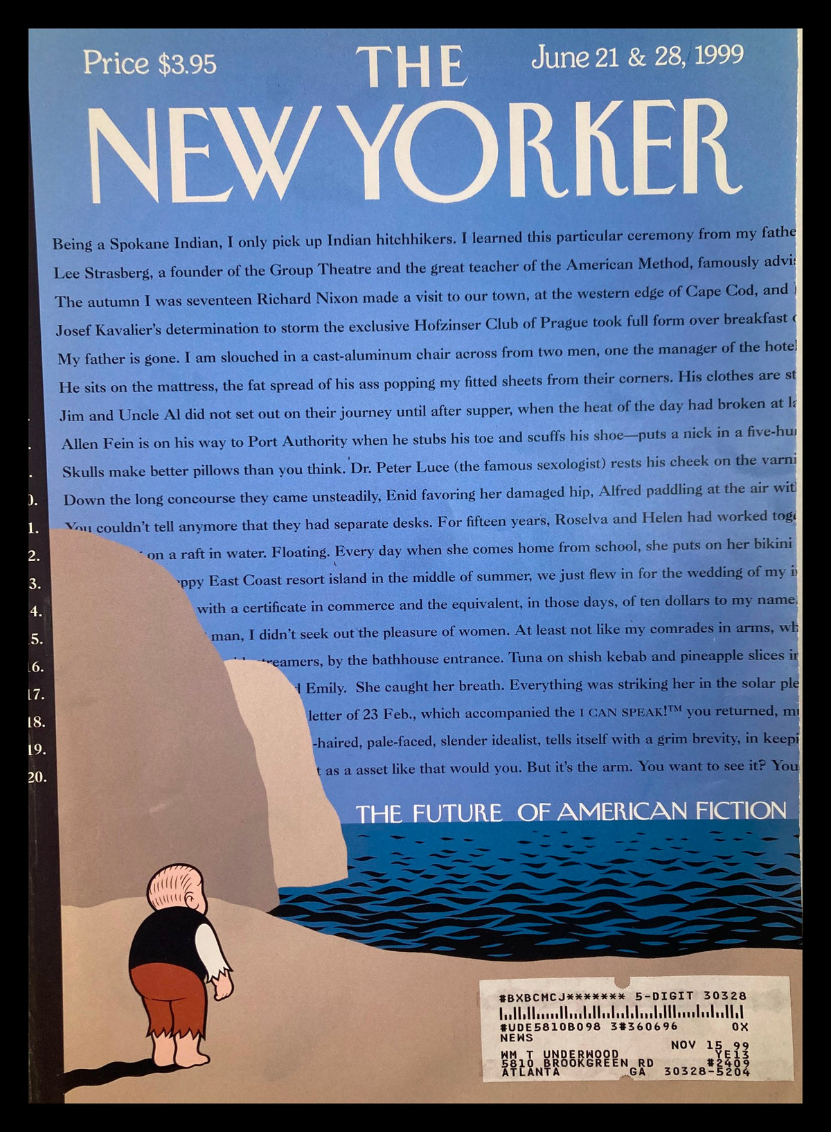The New Yorker cover from June 21, 1999, featuring the theme 'The Future of American Fiction', showcasing literary culture with a distinctive illustration.
