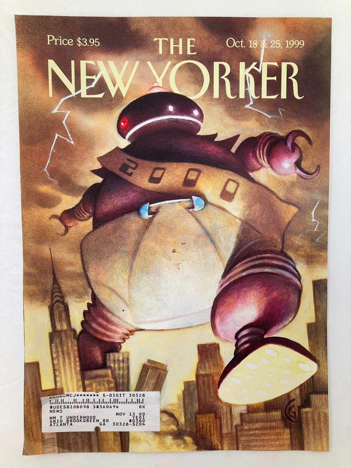 Another view of The New Yorker cover dated October 18, 1999, showcasing the illustration 'Big Baby' by Carter Goodrich, highlighting its vibrant colors and playful theme.