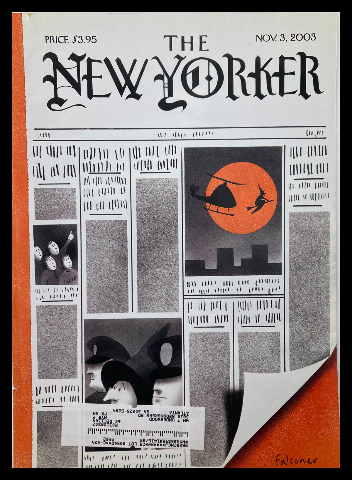 COVER ONLY The New Yorker November 3 2003 featuring the artwork 'Code Orange' by Ian Falconer, showcasing a vibrant illustration with rich colors, reflecting classic visual art.