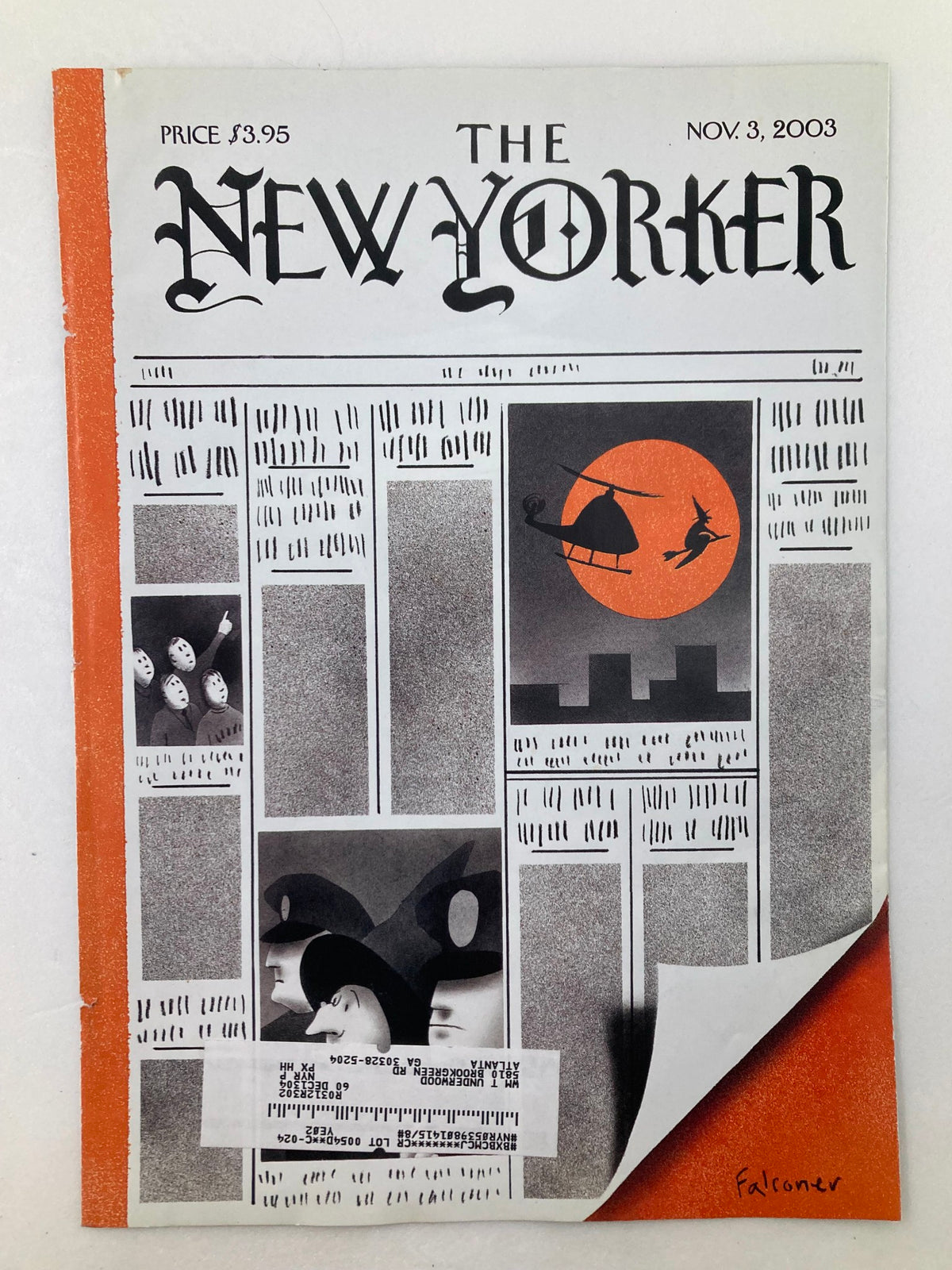 The New Yorker November 3 2003 magazine cover titled 'Code Orange' by Ian Falconer featuring a striking black and orange illustration with characters and elements representative of the publication's unique artistic style.