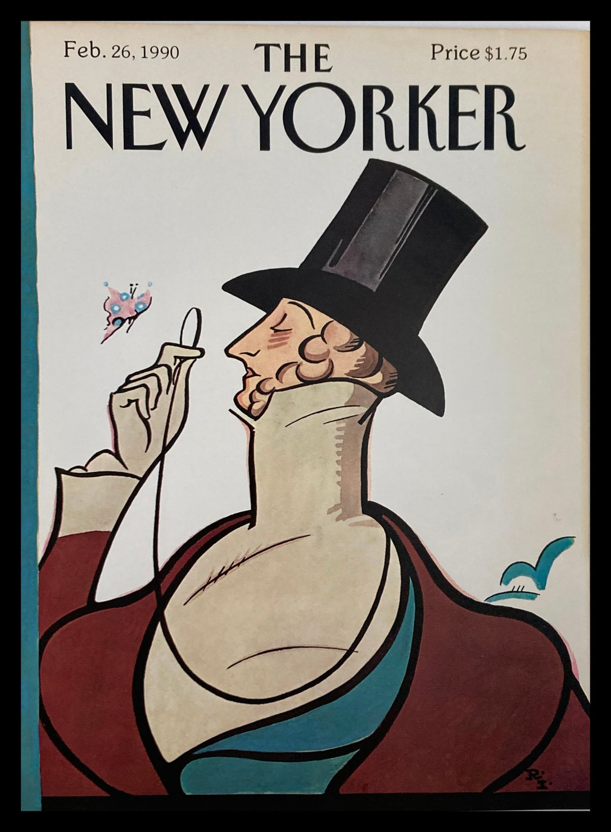 Cover of The New Yorker from February 26, 1990, featuring the artwork titled 'The Gamemaster' by Rea Irvin, depicting a gentleman in a top hat with a whimsical scene in the background.