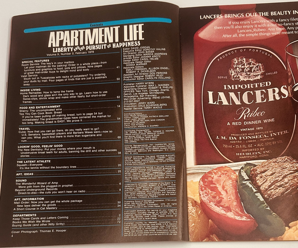 Apartment Life Magazine February 1978 Mail Order Decor Travel Food VG