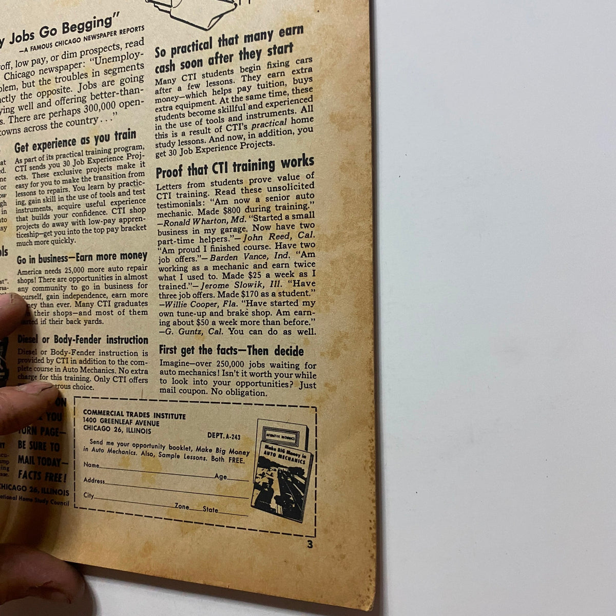 Back cover of Speed Mechanics Magazine August 1962 showing an advertisement for automotive training.
