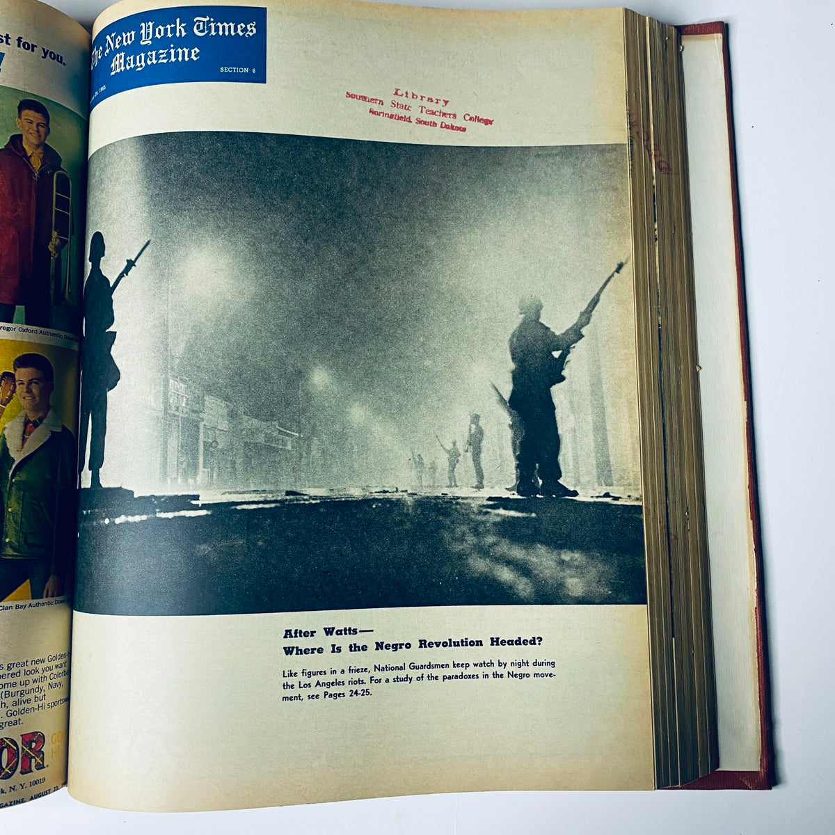 The New York Times Library Edition Bound Magazine 1965 July - September; displaying a haunting image of National Guardsmen on patrol, illustrating the civil unrest of the time.