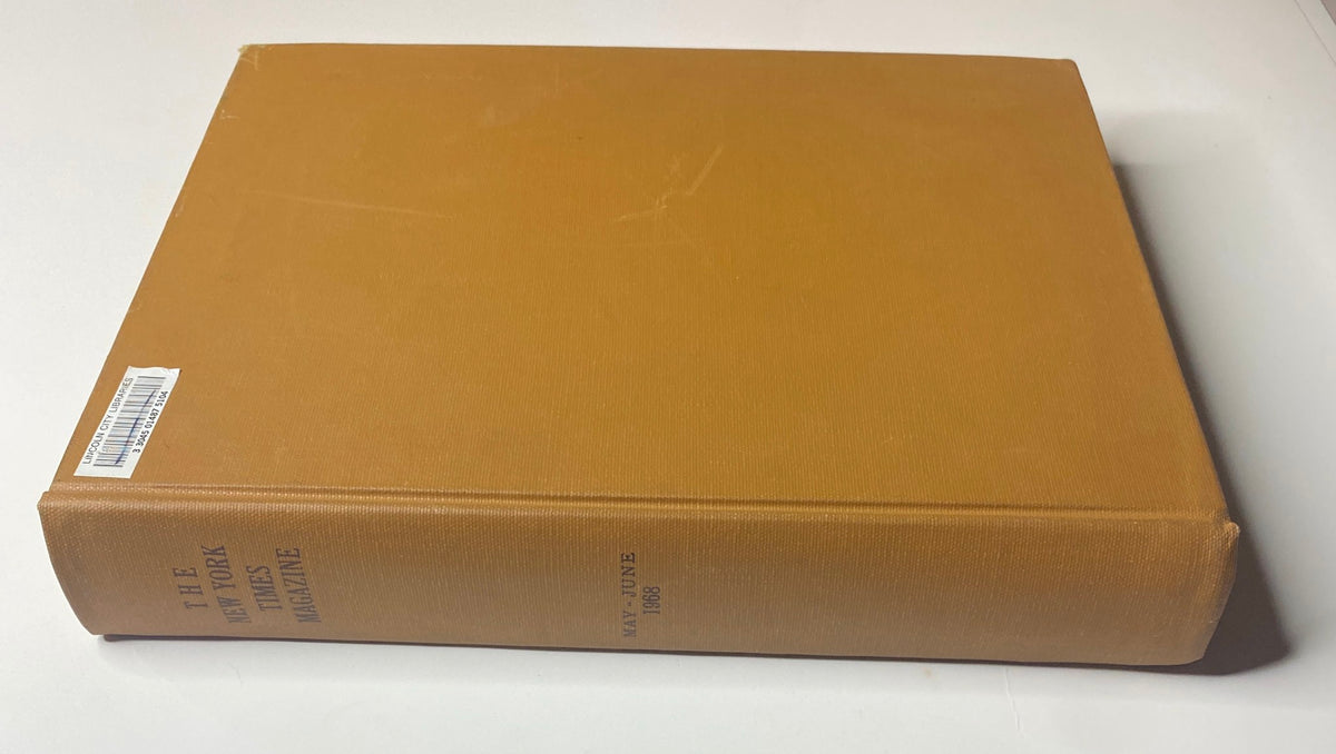 Spine view of The New York Times Library Edition Bound Magazine 1968 May - June, showing the title printed on the spine.