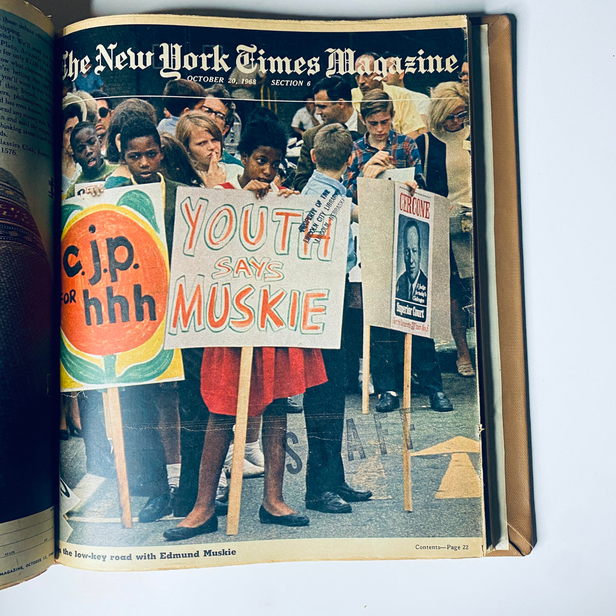 The New York Times Library Edition Bound Magazine 1968 September - October cover showing a crowd with protest signs, published on October 20, 1968.