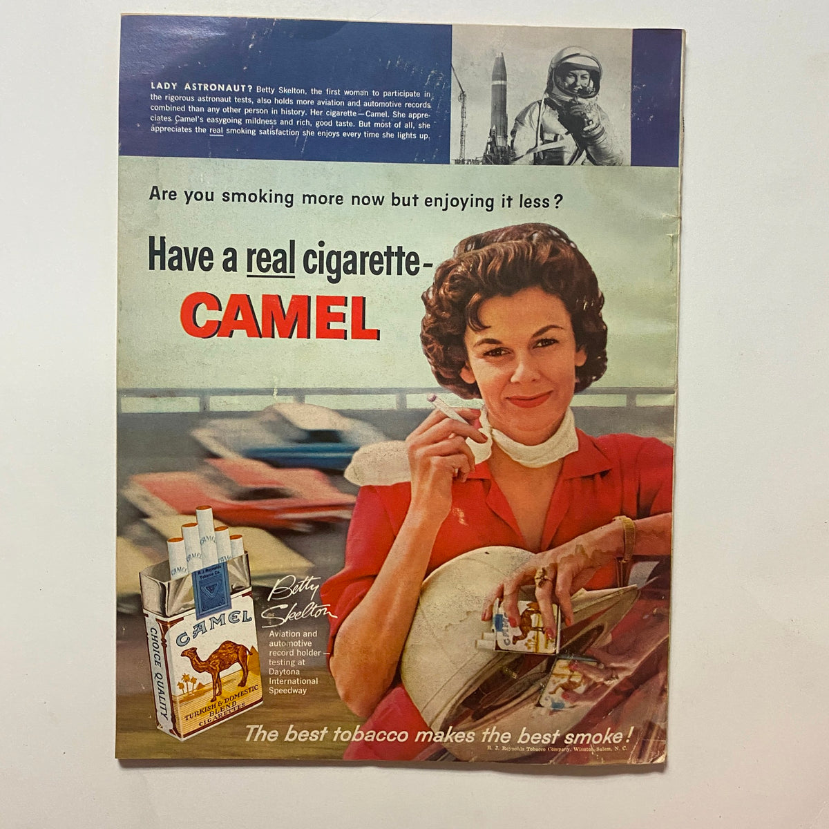 Advertisement page from VTG Motor Life Magazine September 1961 featuring a vintage Camel cigarette ad with Betty Skelton, highlighting historical automotive and aviation connections.