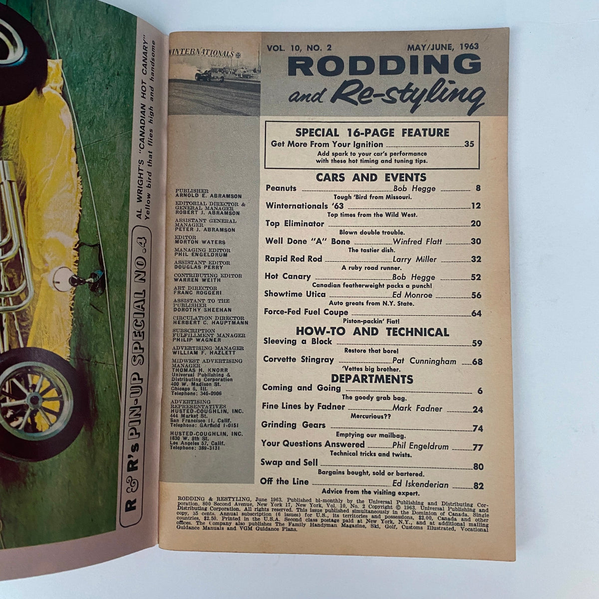 Interior page of VTG Rodding & Re-Styling Magazine June 1963 featuring the table of contents with articles on car culture and modifications.