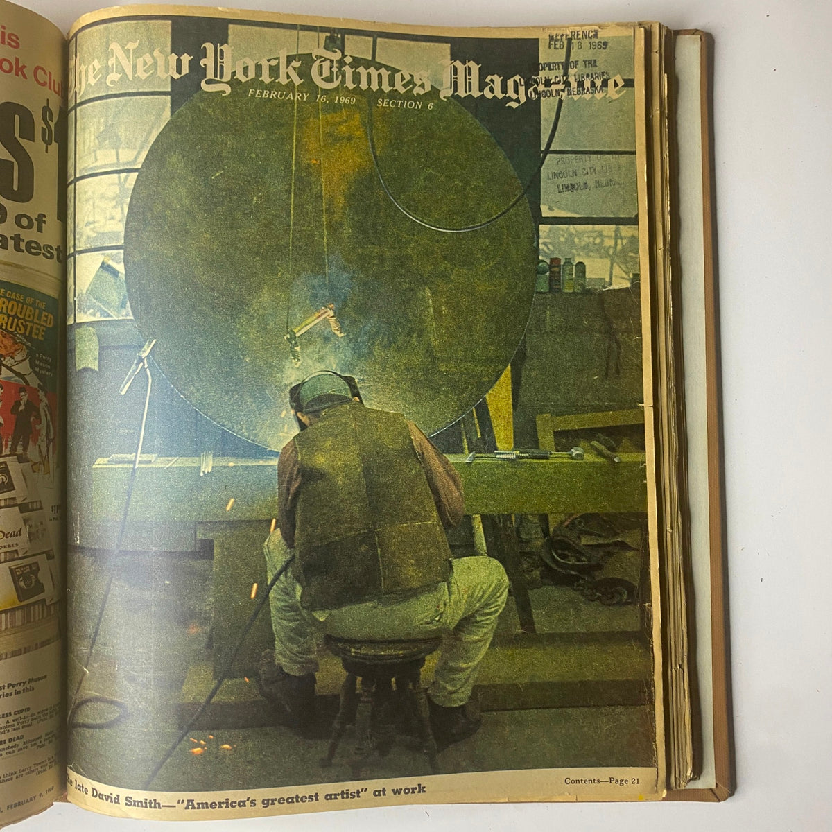 Cover of The New York Times Magazine, February 16, 1969, featuring an artist at work, emphasizing creativity in the context of American art.