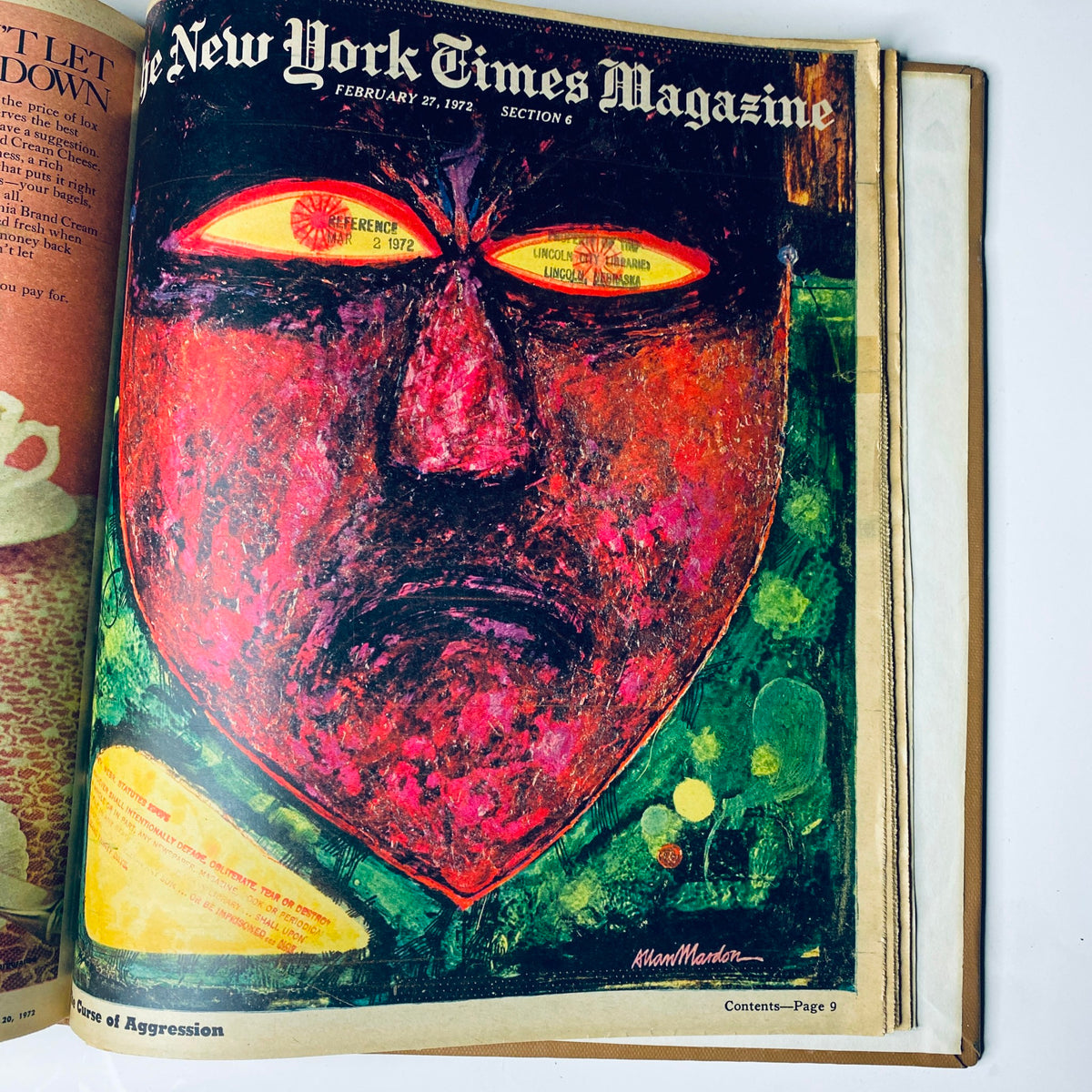 Cover page of The New York Times Magazine dated February 27, 1972, featuring a striking artwork by Allan Mandell.