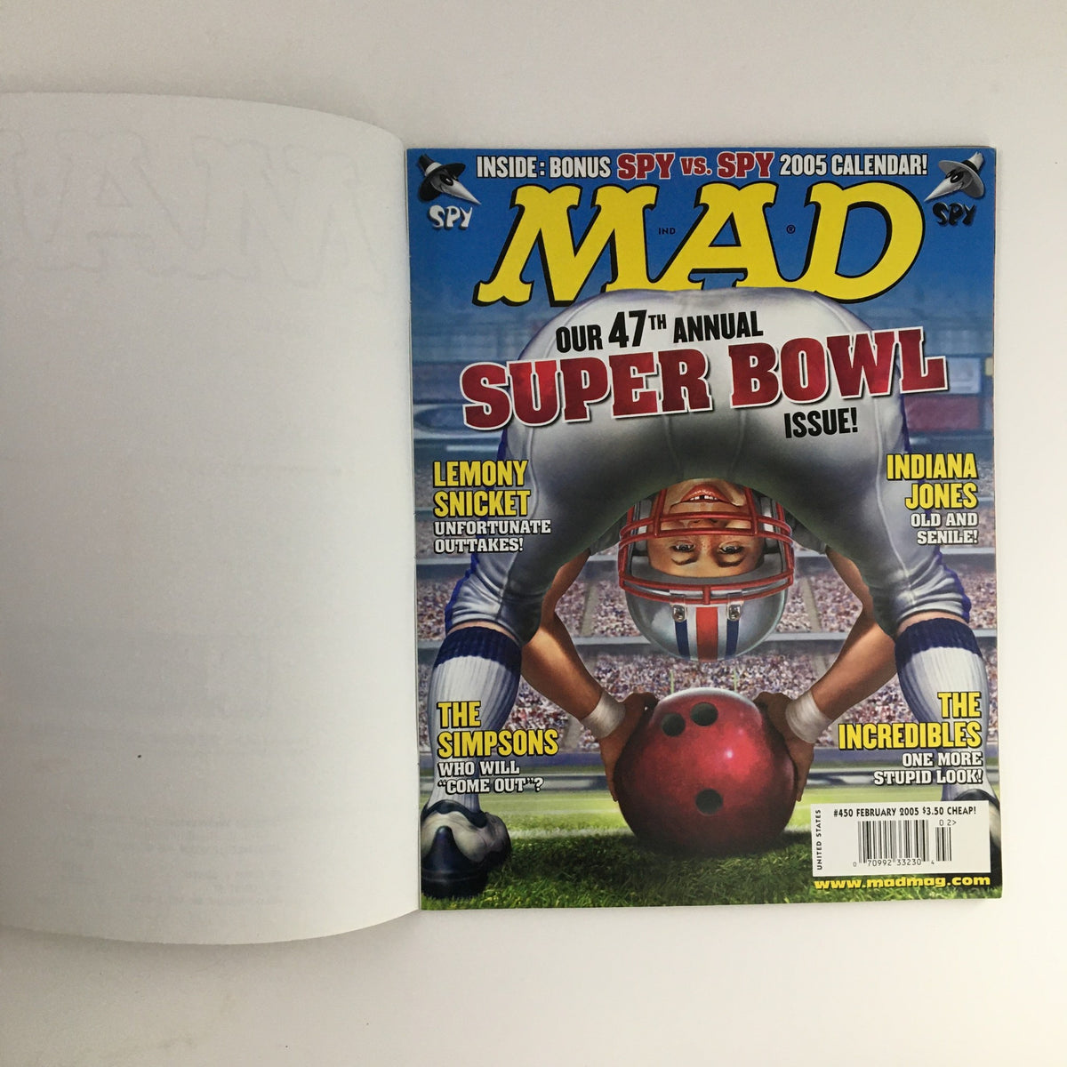 Cover of Mad Magazine February 2005 #450 Super Bowl Issue featuring humorous football illustrations and references to popular culture.