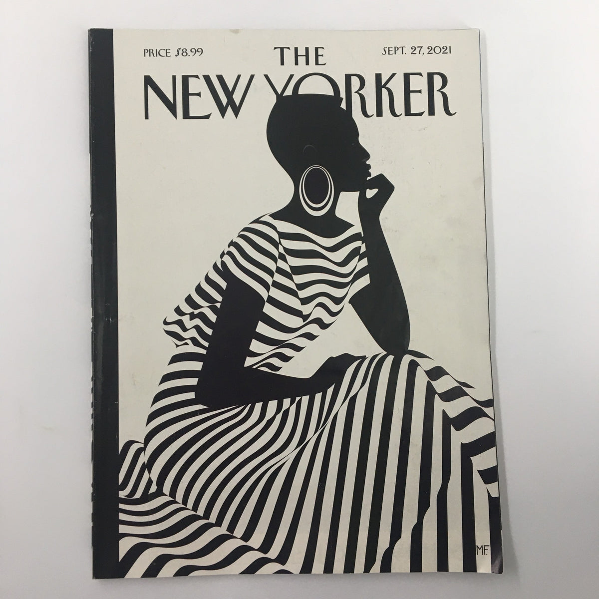 The New Yorker Full Magazine September 27 2021 featuring the striking cover artwork titled 'Composed' by Malika Favre, showcasing a silhouette of a woman in a striped dress.