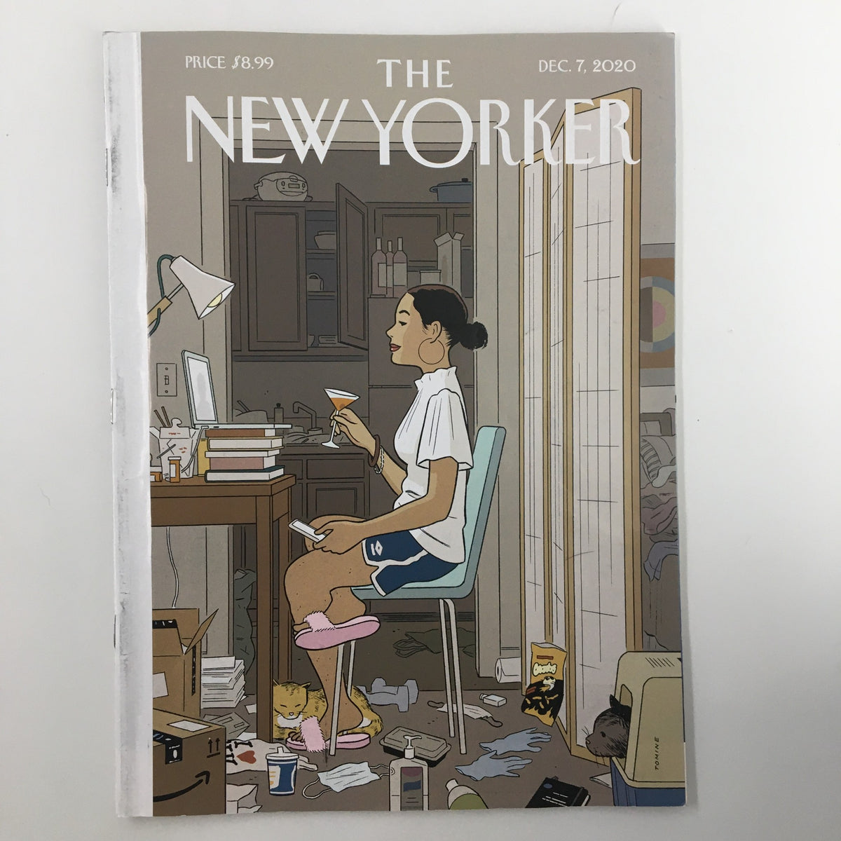 The New Yorker Full Magazine December 7 2020 cover featuring artwork by Adrian Tomine, depicting a woman relaxing with a cocktail in a cluttered room, capturing the theme 'Love Life'.