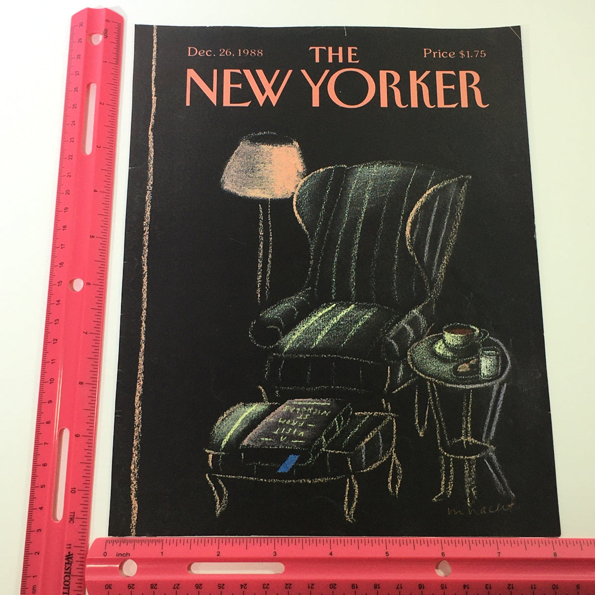 Measurement image of The New Yorker Magazine cover from December 26, 1988, displayed with a ruler for size reference.