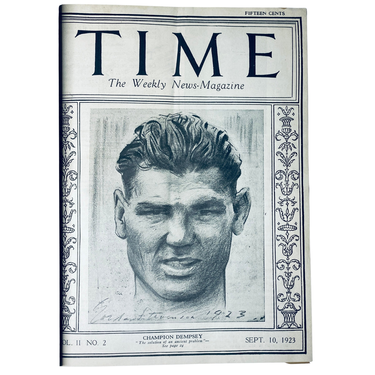 Cover of Time Magazine featuring Champion Dempsey, dated September 10, 1923, from the bound volume of Time Magazine from September to December 1923.