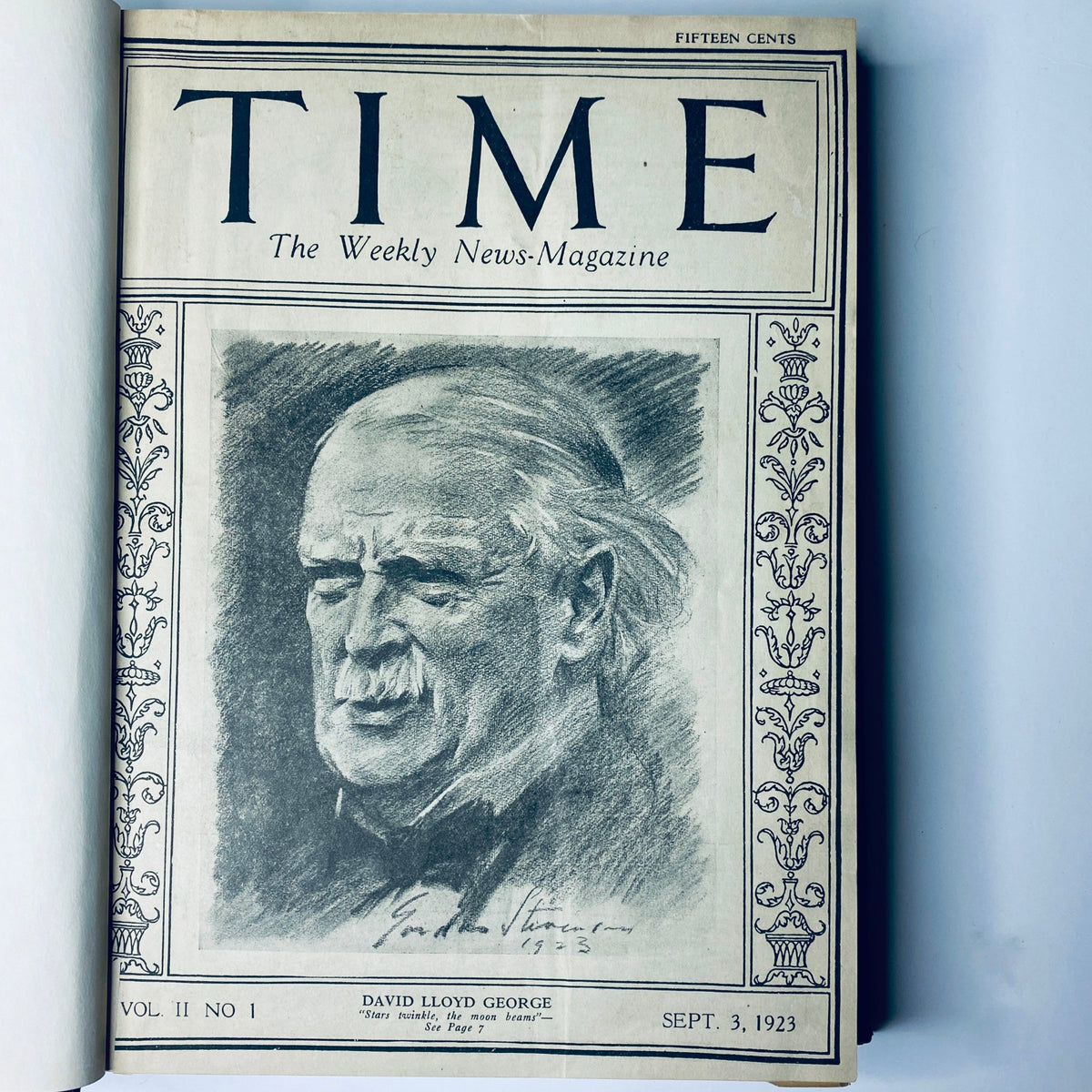 Cover of Time Magazine, September 3, 1923 featuring a portrait of David Lloyd George, part of the Time Magazine Bound Weekly from September to December 1923.
