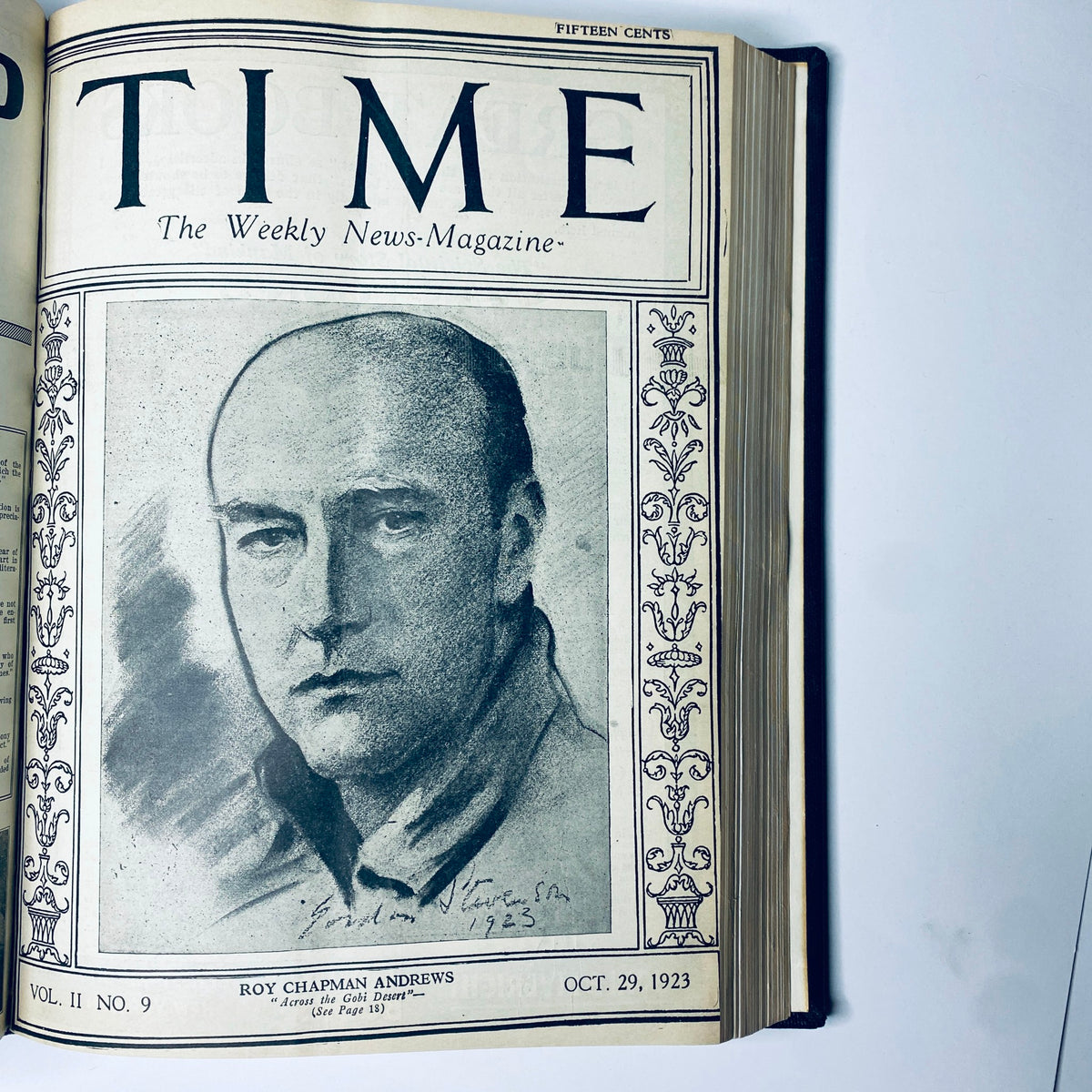 Cover page of Time Magazine from October 29, 1923, featuring a sketch of Roy Chapman Andrews, part of the Time Magazine Bound Weekly 1923 collection.
