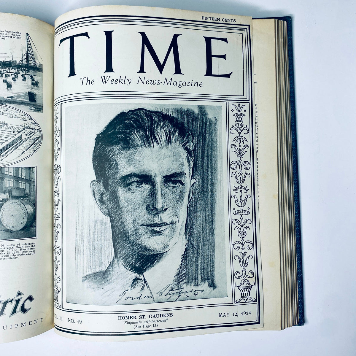 Time Magazine Bound Weekly January - June 1924 showcasing Homer St. Gaudens. The cover presents a portrait highlighting the significance of figures in art and culture during the 1920s.