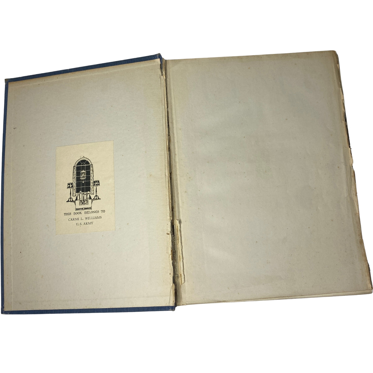 Inside cover of Time Magazine Bound Weekly 1924 July - December featuring handwritten note stating 'This book belongs to Carmi I. Williams U.S. Army'.