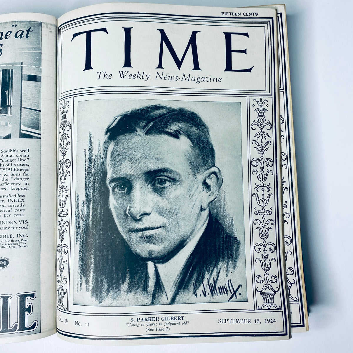 Time Magazine cover featuring S. Parker Gilbert, dated September 15, 1924, from the bounded volume July to December 1924.