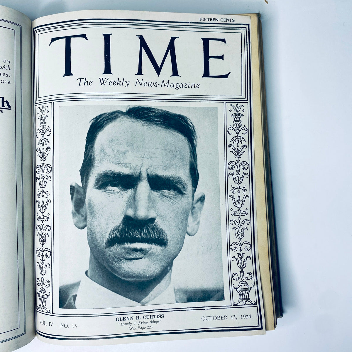 Time Magazine cover from October 13, 1924, showcasing Glenn H. Curtiss. Title: Time Magazine Bound Weekly 1924 July - December.