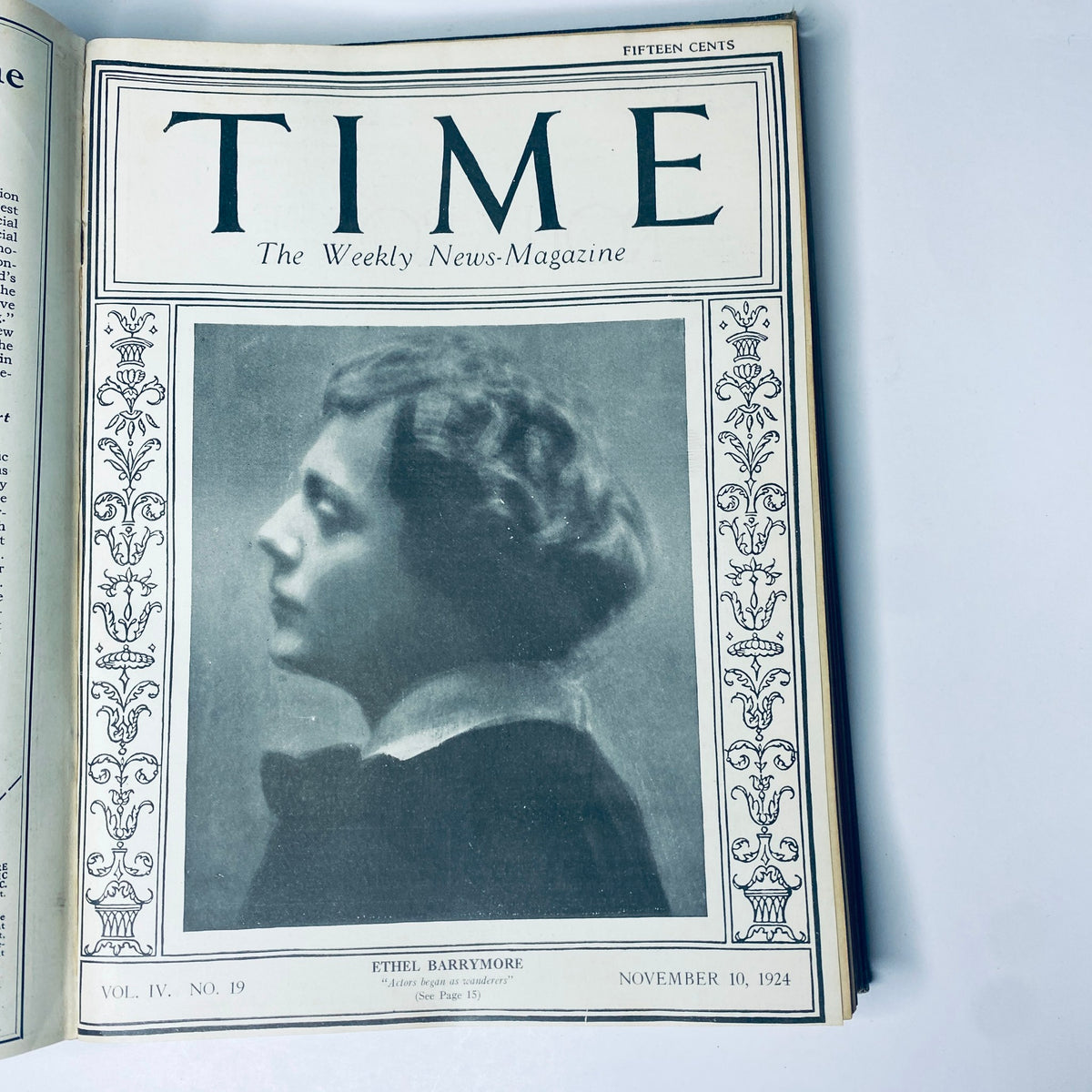 Time Magazine cover from November 10, 1924, featuring a profile of Ethel Barrymore. Title: Time Magazine Bound Weekly 1924 July - December.
