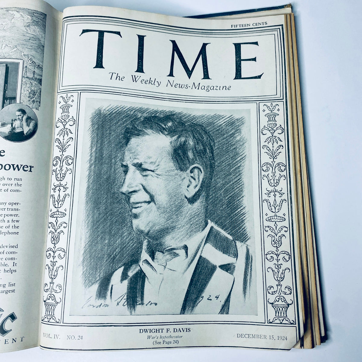 Time Magazine Bound Weekly 1924 July - December cover highlighting Dwight F. Davis from December 15, 1924.