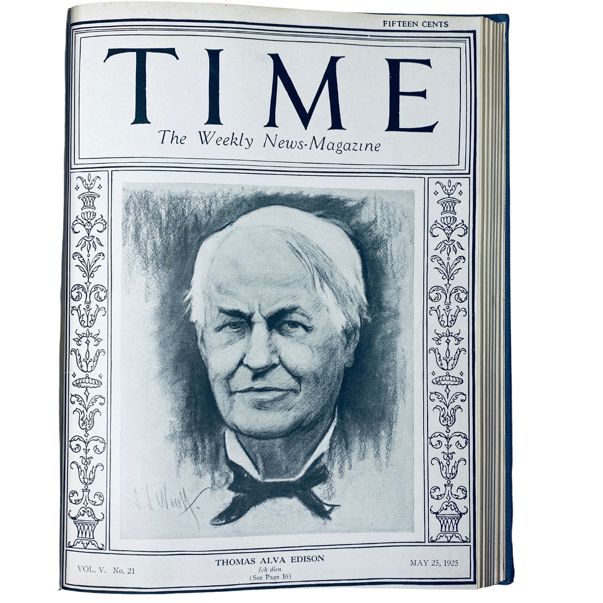 Cover page of Time Magazine featuring Thomas Alva Edison from May 25, 1925, part of the Time Magazine Bound Weekly January to June 1925 collection.