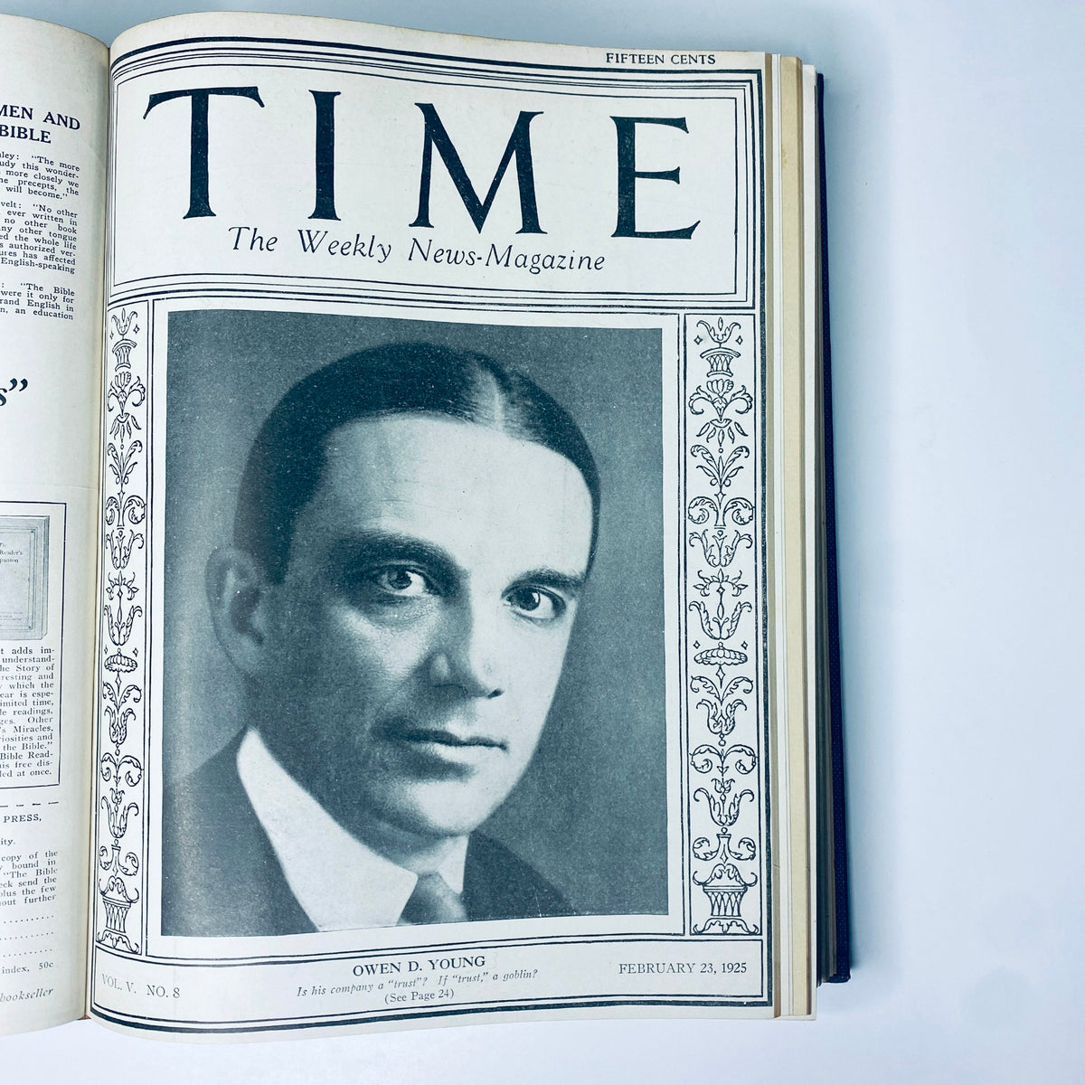 Cover of Time Magazine highlighting Owen D. Young, as part of the Time Magazine Bound Weekly 1925 January - June, which includes influential leaders of the time.