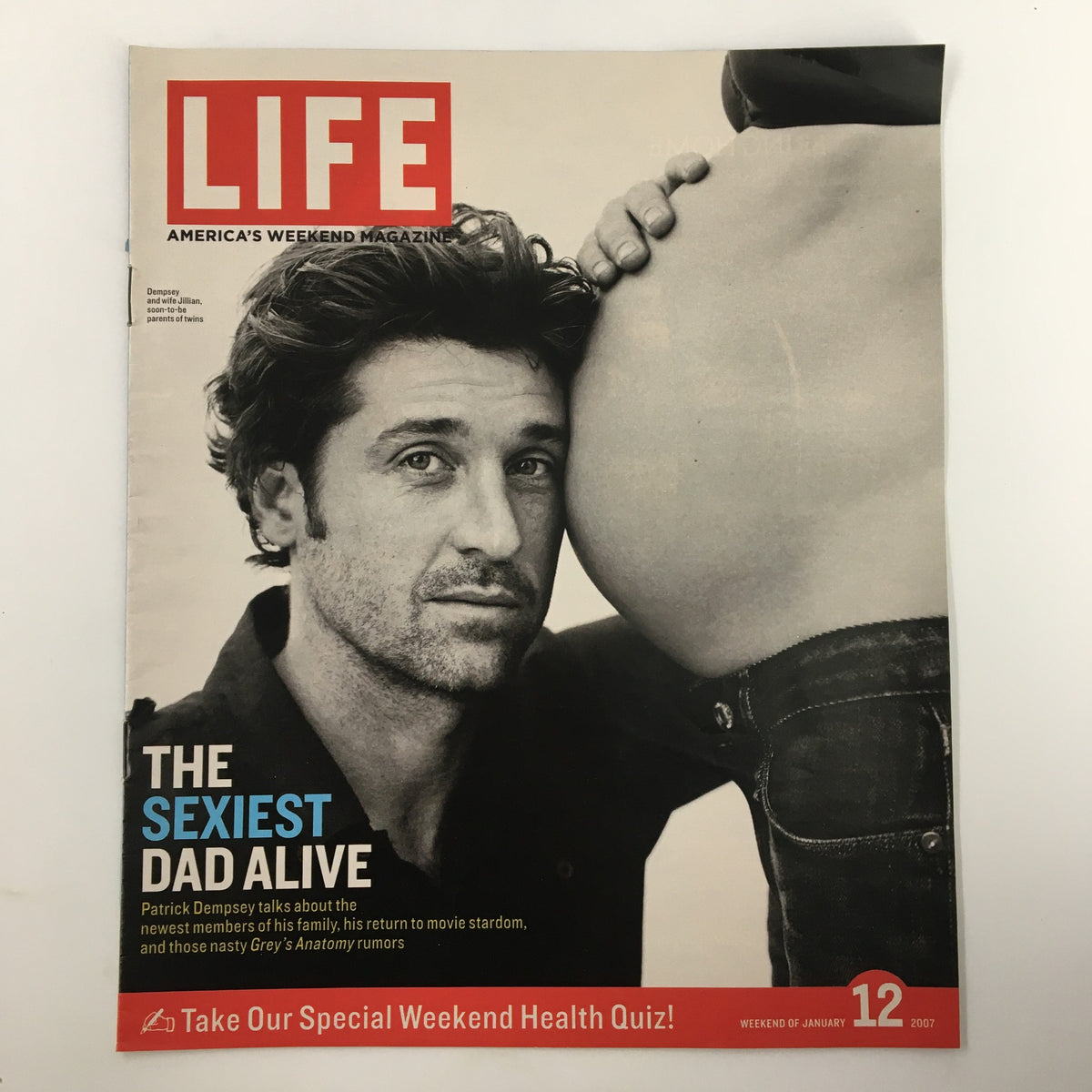 Life Magazine insert featuring Patrick Dempsey, titled 'The Sexiest Dad Alive', dated January 12, 2007. This vintage magazine captures a moment in entertainment history and highlights Dempsey's rise to fame in film and television.