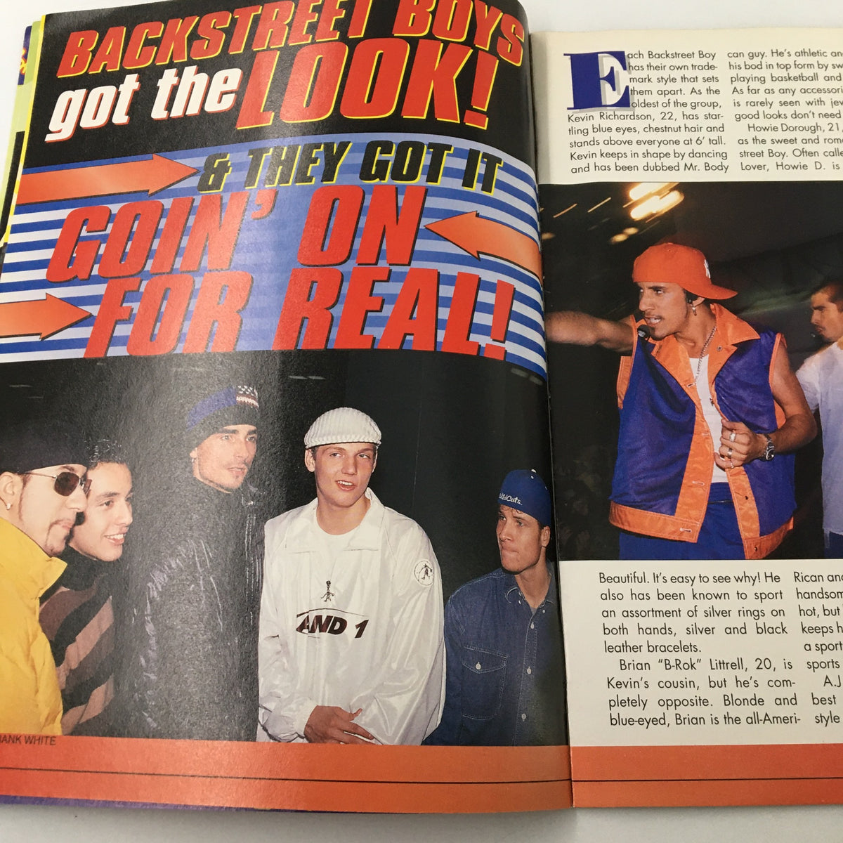 Hit Sensations Magazine 1998 highlight on Backstreet Boys with vibrant styling and fashion from their early career.