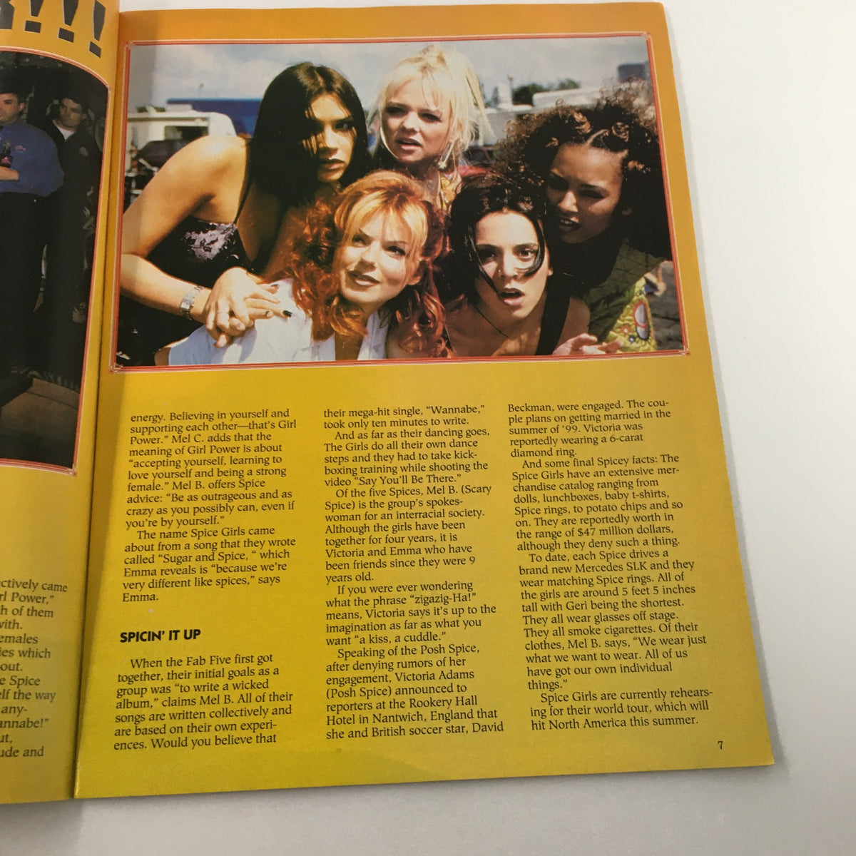 Page from Superteen Magazine August 1998 featuring the Spice Girls showcasing their iconic style and celebrating girl power. Volume 21, Issue 6.