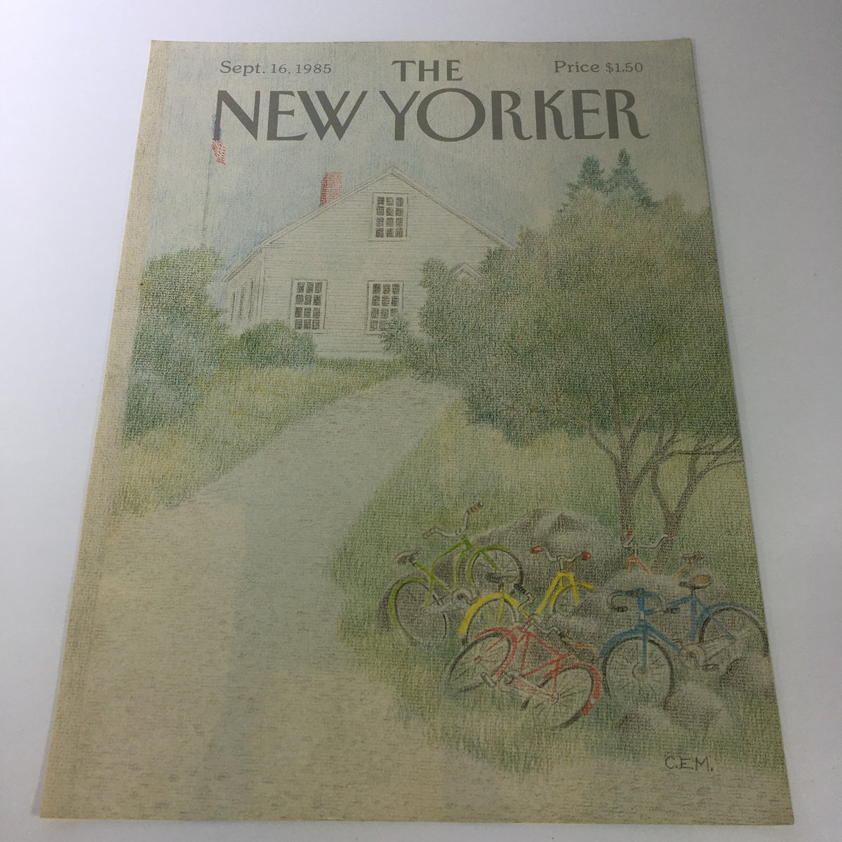Cover of The New Yorker Magazine dated September 16, 1985, featuring an illustration of a house and bicycles, designed by Charles E. Martin.